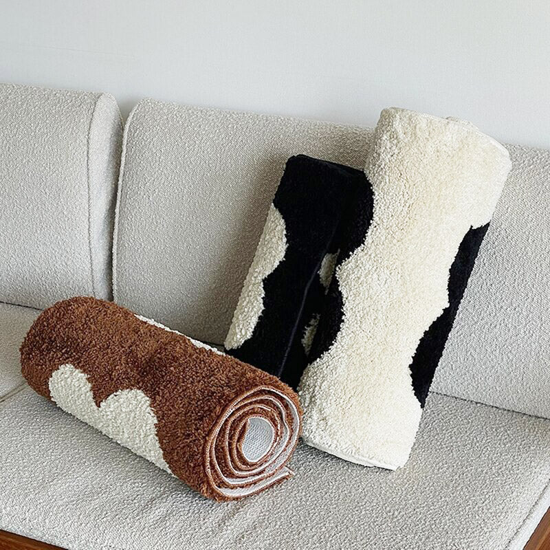 Narrow Abstract Rug in Black and White Design