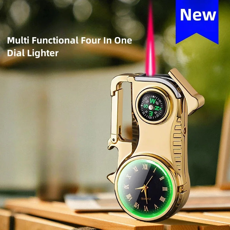 Keychain Lighter with Compass and Windproof Butane - 4-in-1 Metal Tool