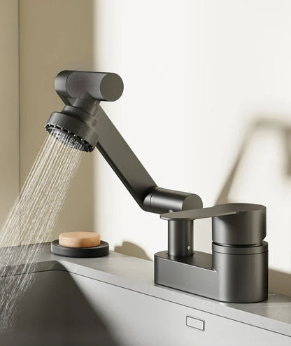 Two-Hole Basin Mixer Faucet with 360° Swivel for Hot and Cold Water
