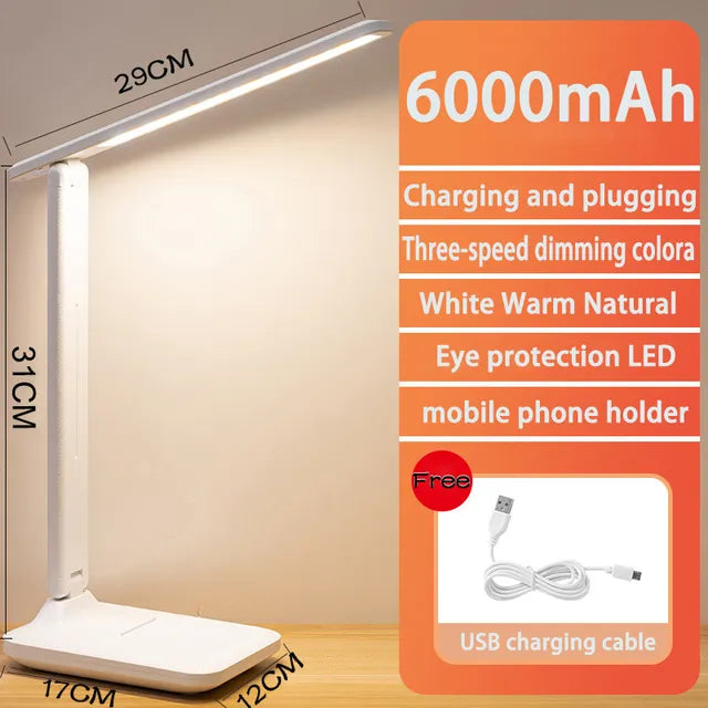 Rechargeable LED Desk Lamp with 6000mAh Battery – Touch Control, 3 Colours, Dimmable, Foldable, Eye-Caring Night Light