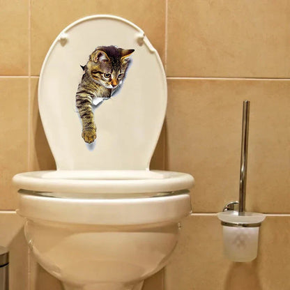 Whimsical Cat Illusion Toilet Lid Sticker