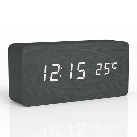 Digital Wooden Alarm Clock with LED Display and Silent Operation