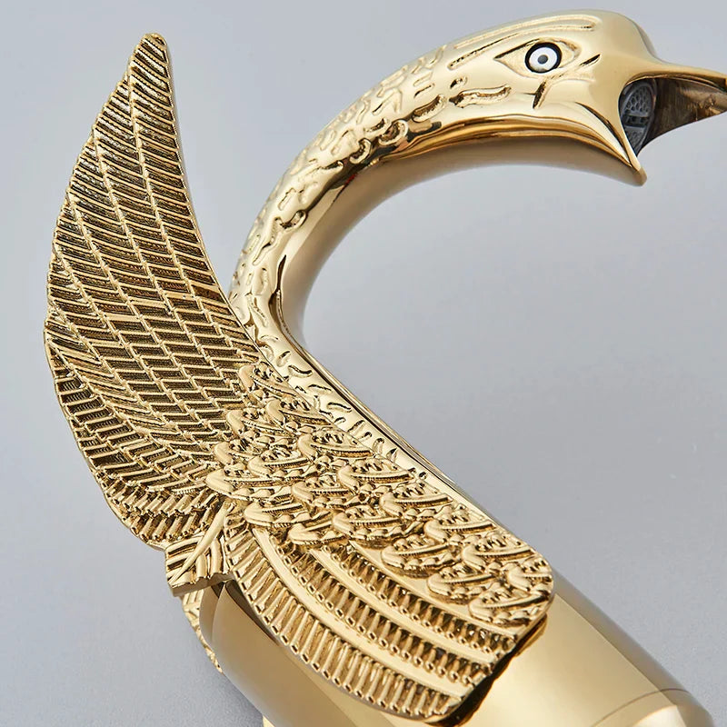 Single Handle Golden Basin Faucet in Swan Design