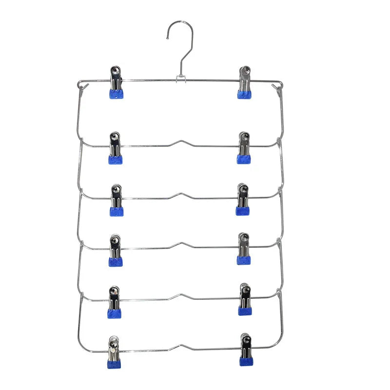 Stainless Steel Pants Hanger with 6 Levels | Multi-Layer Skirt & Pant Organizer | Space-Saving Design with 12 Clips
