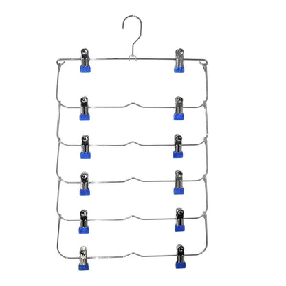 Stainless Steel Pants Hanger with 6 Levels | Multi-Layer Skirt & Pant Organizer | Space-Saving Design with 12 Clips