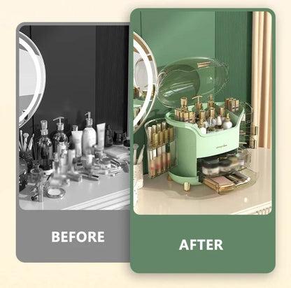 Transparent Makeup Storage Organizer with Sliding Doors and Drawers