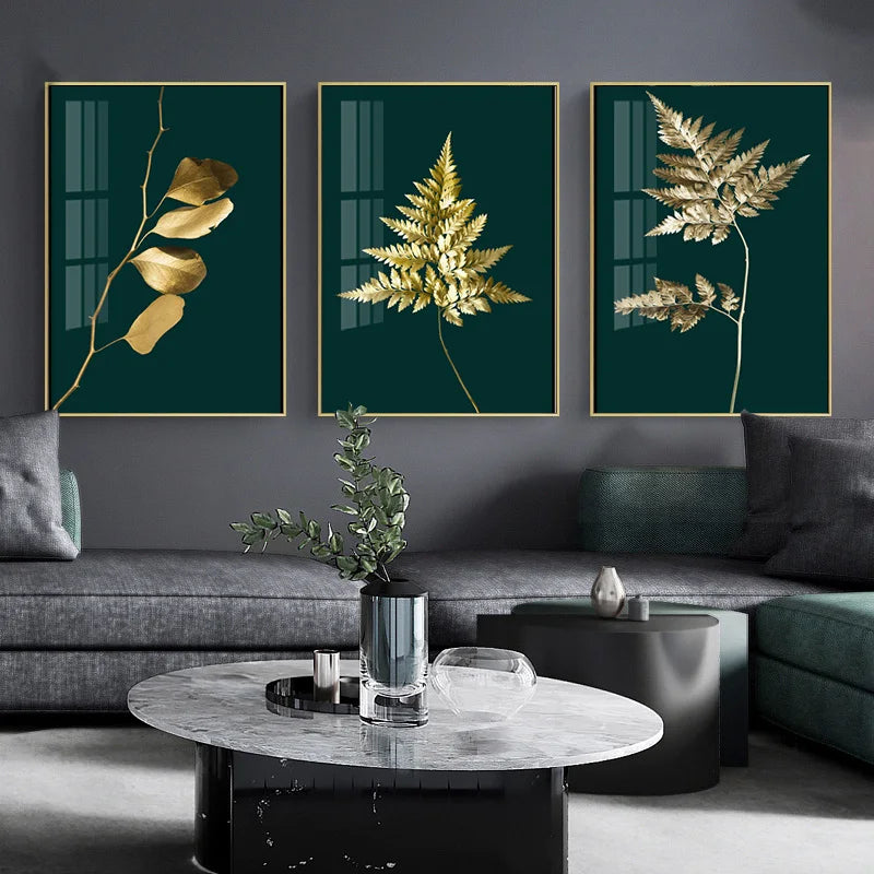 Exquisite Tropical Gold Leaves Canvas Art for Elegant Spaces