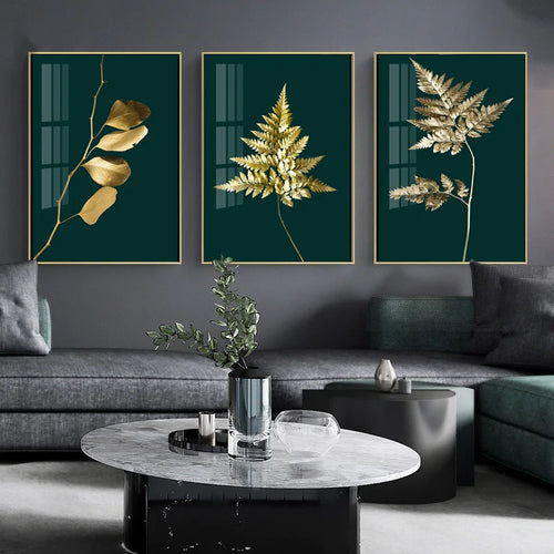 Exquisite Tropical Gold Leaves Canvas Art for Elegant Spaces