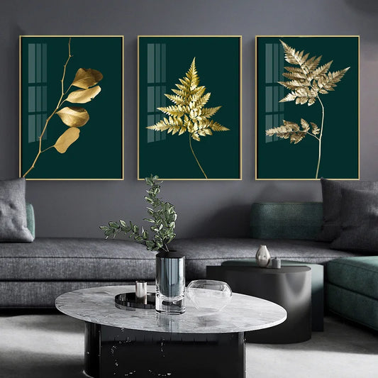 Exquisite Tropical Gold Leaves Canvas Art for Elegant Spaces
