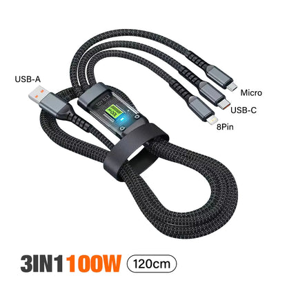 Versatile 3-in-1 Charging Cable with LED | 1.2m Length | Multi-Device Compatibility