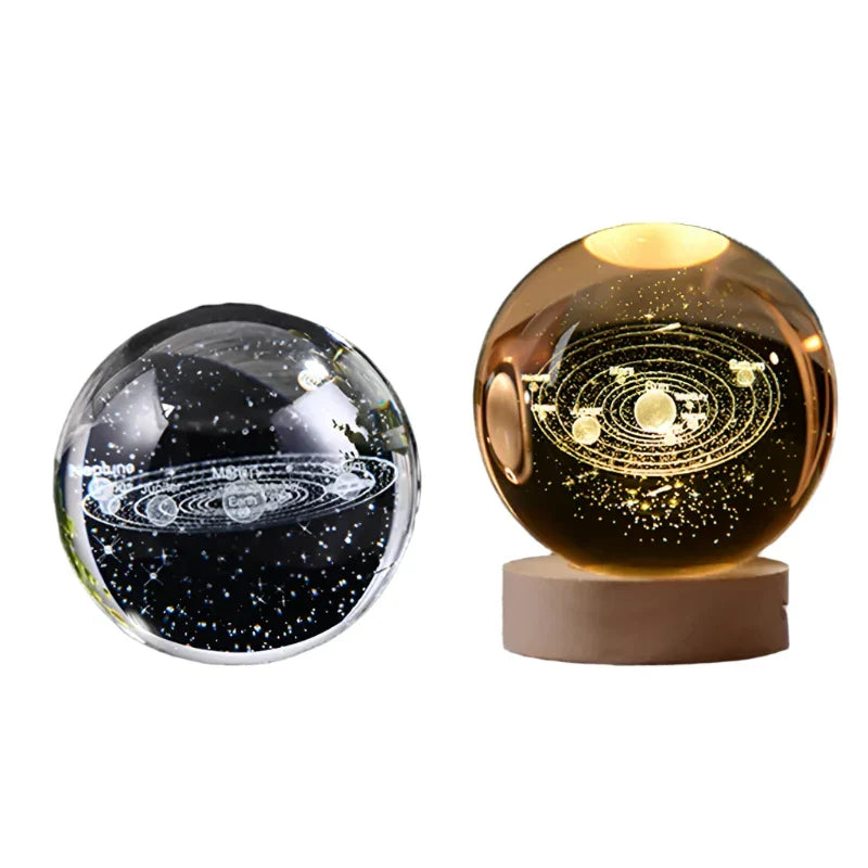 LED Starry Sky Projector with Wooden Base - 3D Crystal Night Light for Bedroom and Gifts