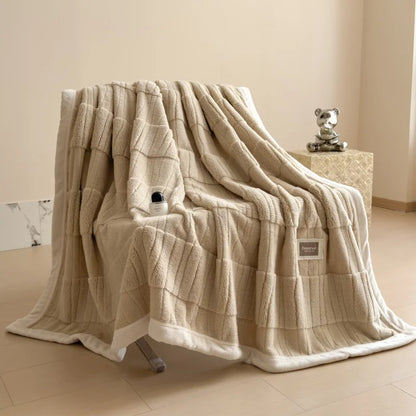 Reversible Velvet Comfort Blanket | Jacquard Coral Fleece Winter Throw | Soft, Warm & Luxurious for Sofa and Bed