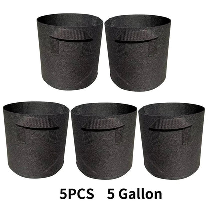 Breathable Plant Bags Set with Handles | Root Aeration | 5-Pack Pots | 11–114 L