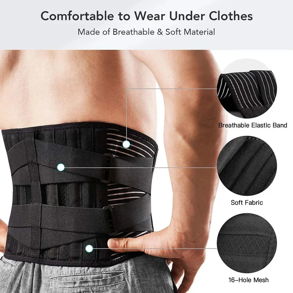 Back Support Belt | 360° Lumbar Support with Memory Aluminum & Steel Springs | Breathable & Discreet Under Clothing