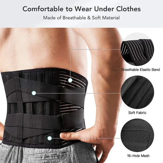 Back Support Belt | 360° Lumbar Support with Memory Aluminum & Steel Springs | Breathable & Discreet Under Clothing