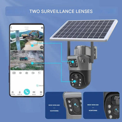 Eco-Friendly Solar-Powered Security Camera with Dual Lenses