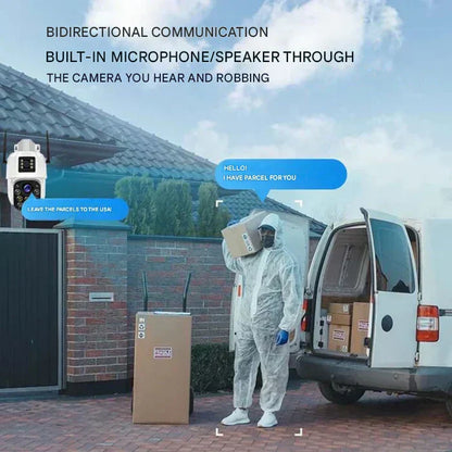Solar-Powered Security Camera with Dual Lenses and 10x Zoom
