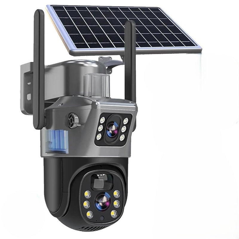 Solar-Powered Security Camera with Dual Lenses and 10x Zoom