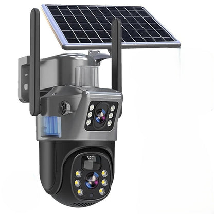Solar-Powered Security Camera with Dual Lenses and 10x Zoom