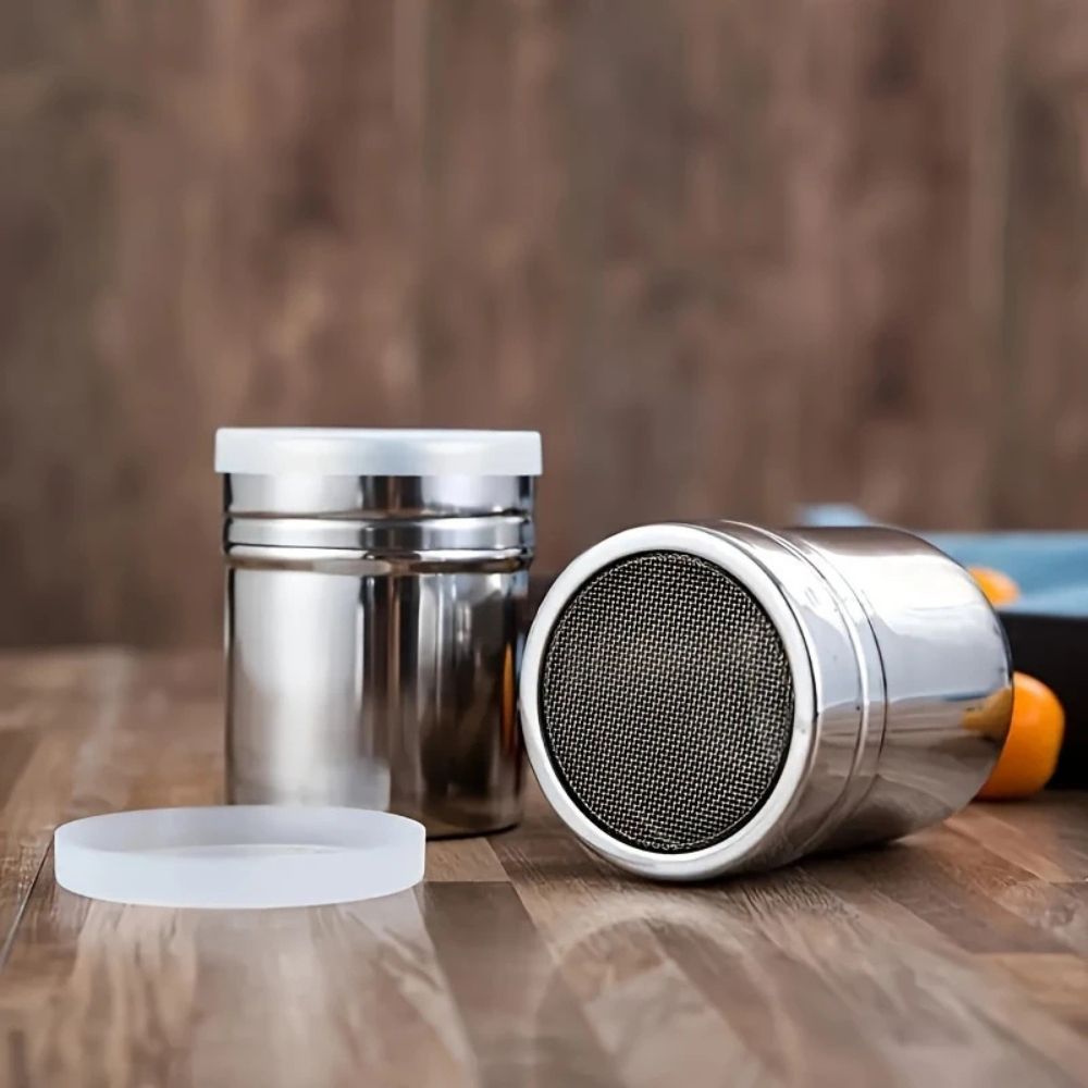Stainless Steel Powder Shaker for Cocoa and Spices – Silver Whirl Design