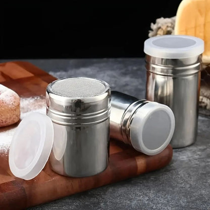 Stainless Steel Powder Shaker for Cocoa and Spices – Silver Whirl Design