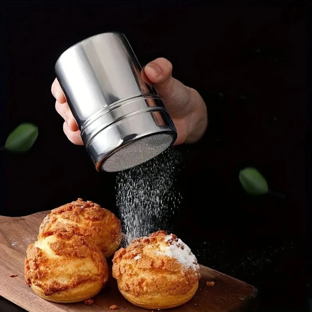Stainless Steel Powder Shaker for Cocoa and Spices – Silver Whirl Design