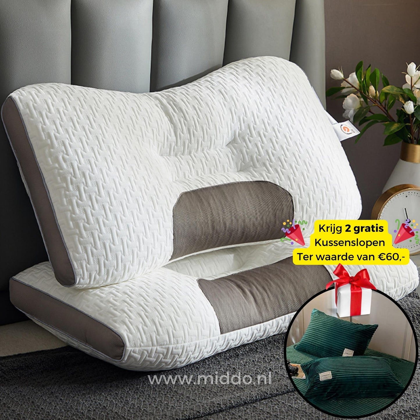 Ergonomic Neck Support Pillow for Back and Side Sleepers with Free Velvet Covers