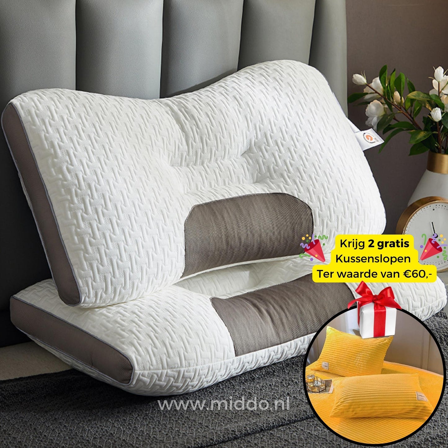 Ergonomic Neck Support Pillow for Back and Side Sleepers with Free Velvet Covers