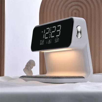 Dimmable Touch Control 3-in-1 Table Lamp with Alarm Clock and Wireless Charger, ABS Material, Date and Temperature Display