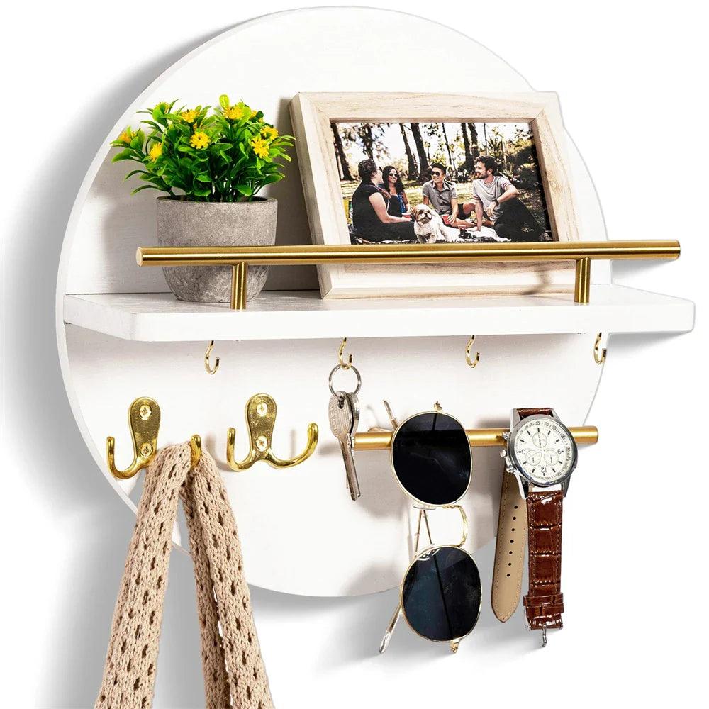 Wall-Mounted Wooden Key Rack and Entryway Organizer Shelf
