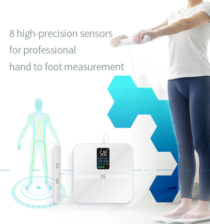 Smart Body Composition Scale with 8 Electrodes, Hand Sensors, and TFT Display – Tracks 18 Metrics, Supports 24 Users, Baby Mode, 400 lb Capacity, Fitdays App