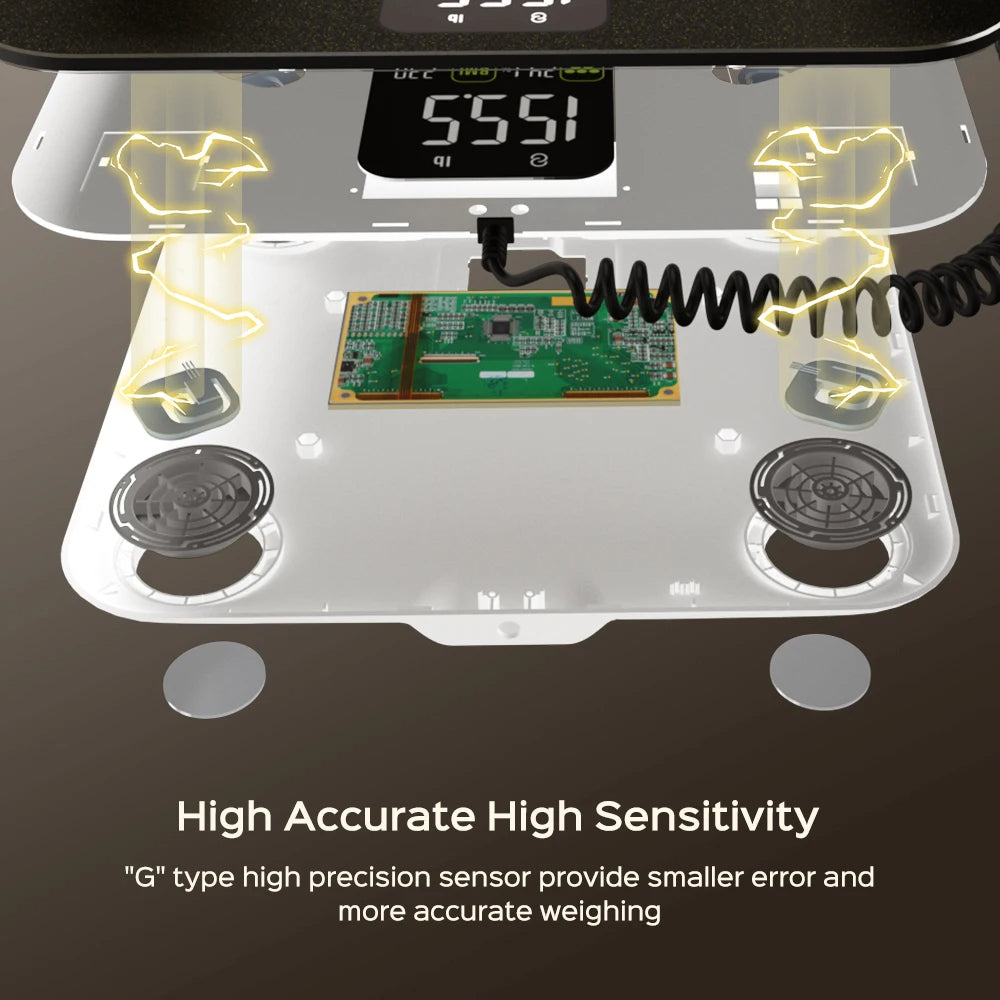 Smart Body Composition Scale with 8 Electrodes, Color Display & App Sync – 400 lb Capacity, Retractable Handle, Dual-Frequency BIA
