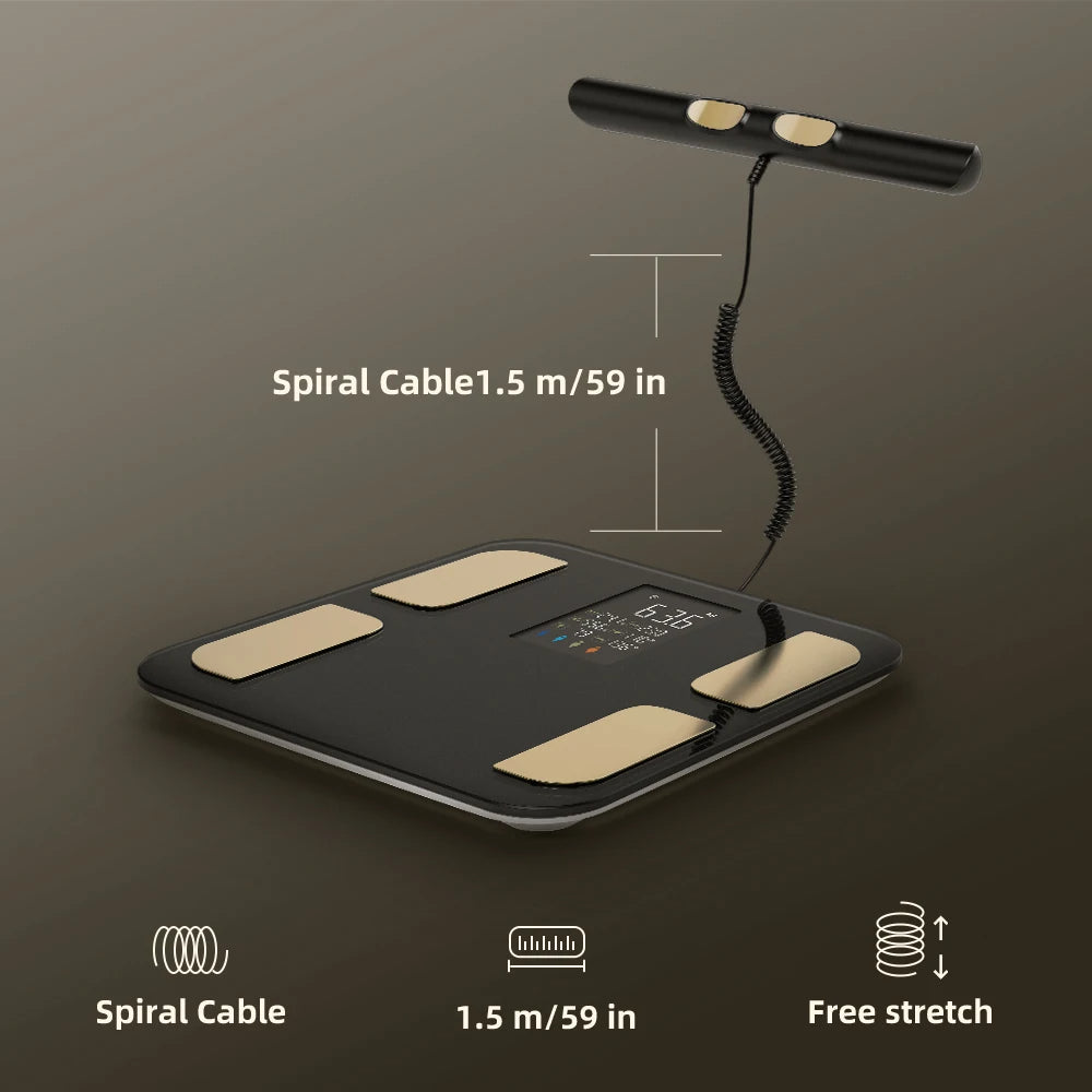 Smart Body Composition Scale with 8 Electrodes, Color Display & App Sync – 400 lb Capacity, Retractable Handle, Dual-Frequency BIA