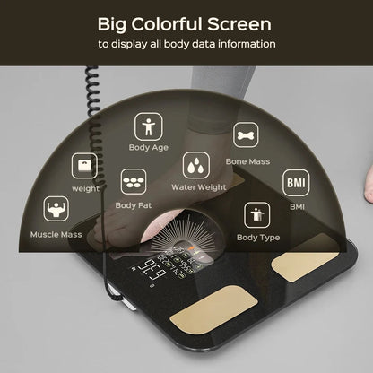 Smart Body Composition Scale with 8 Electrodes, Color Display & App Sync – 400 lb Capacity, Retractable Handle, Dual-Frequency BIA