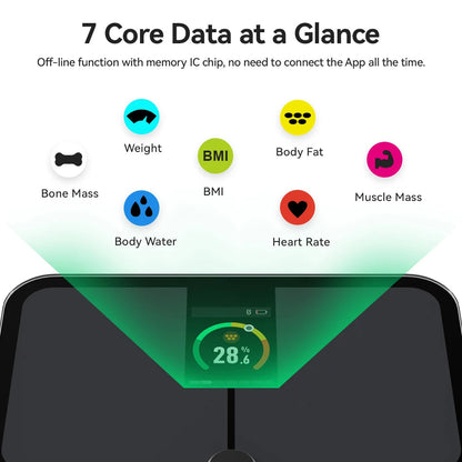 Body Composition Scale with TFT Display | 16 Measurements, Heart Rate, Bluetooth Sync, Tempered Glass, 400 lb Limit