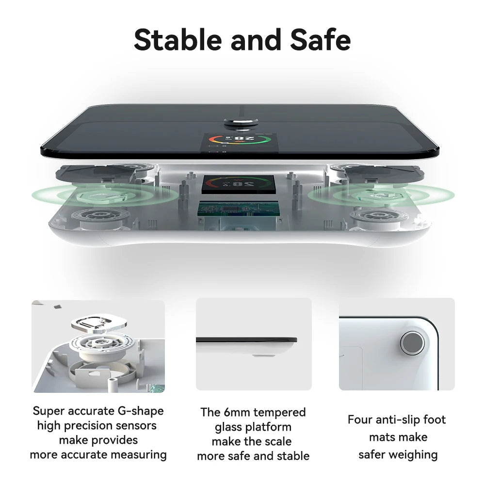 Body Composition Scale with TFT Display | 16 Measurements, Heart Rate, Bluetooth Sync, Tempered Glass, 400 lb Limit