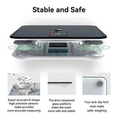 Body Composition Scale with TFT Display | 16 Measurements, Heart Rate, Bluetooth Sync, Tempered Glass, 400 lb Limit