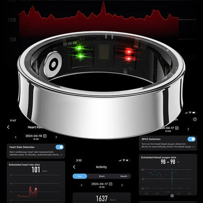 Health Monitoring Ring - Heart Rate, SpO₂, Skin Temperature, Sleep & Fitness Tracker - Waterproof