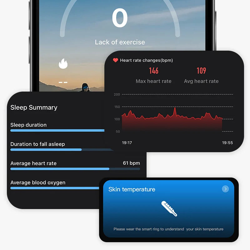Health Monitoring Ring - Heart Rate, SpO₂, Skin Temperature, Sleep & Fitness Tracker - Waterproof