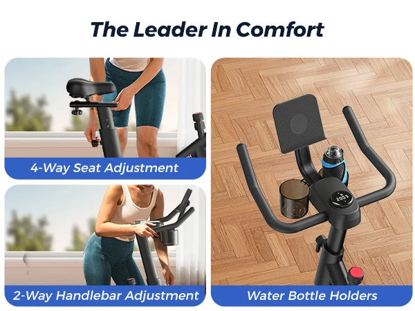 Indoor Cycling Bicycle with 15 lb Flywheel | Bluetooth Sync, Quiet Drive, LED Display & 300 lb Weight Limit