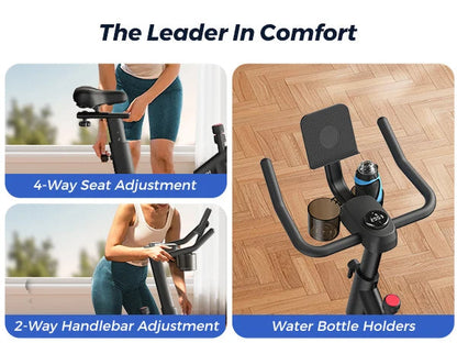 Indoor Cycling Bicycle with 15 lb Flywheel | Bluetooth Sync, Quiet Drive, LED Display & 300 lb Weight Limit