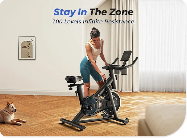 Indoor Cycling Bicycle with 15 lb Flywheel | Bluetooth Sync, Quiet Drive, LED Display & 300 lb Weight Limit