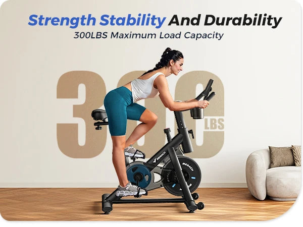 Indoor Cycling Bicycle with 15 lb Flywheel | Bluetooth Sync, Quiet Drive, LED Display & 300 lb Weight Limit