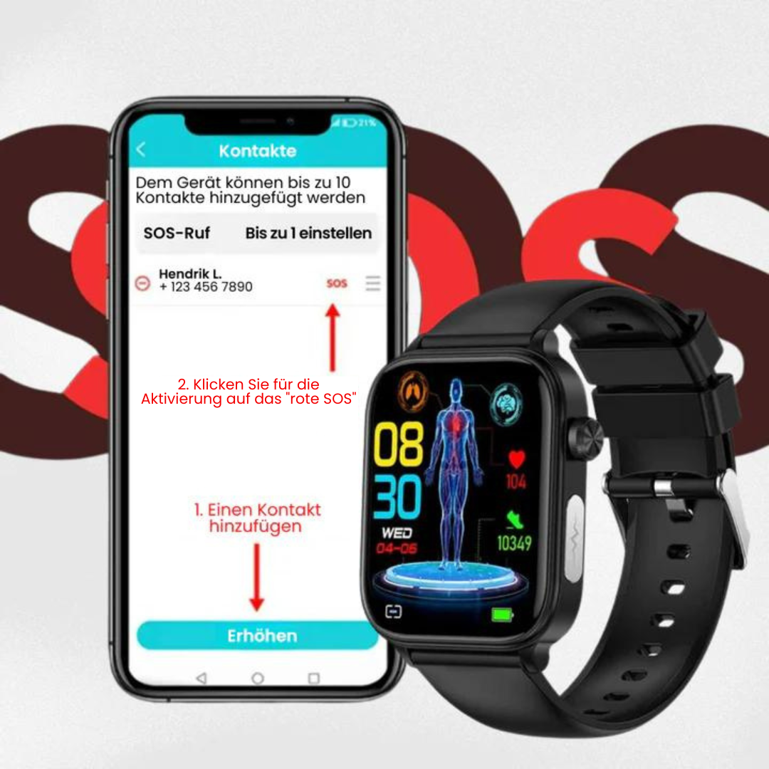 Smartwatch with SOS Emergency Alert and Location Tracking - Health Monitoring