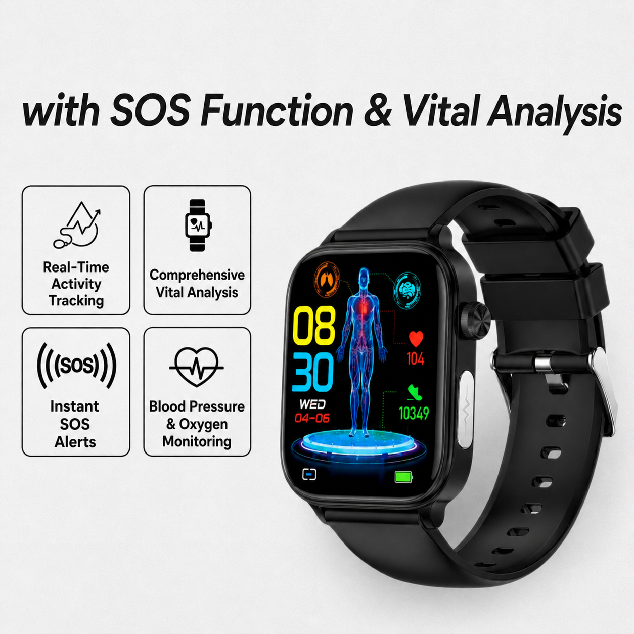 Advanced Health Monitoring Smartwatch with Emergency Alert