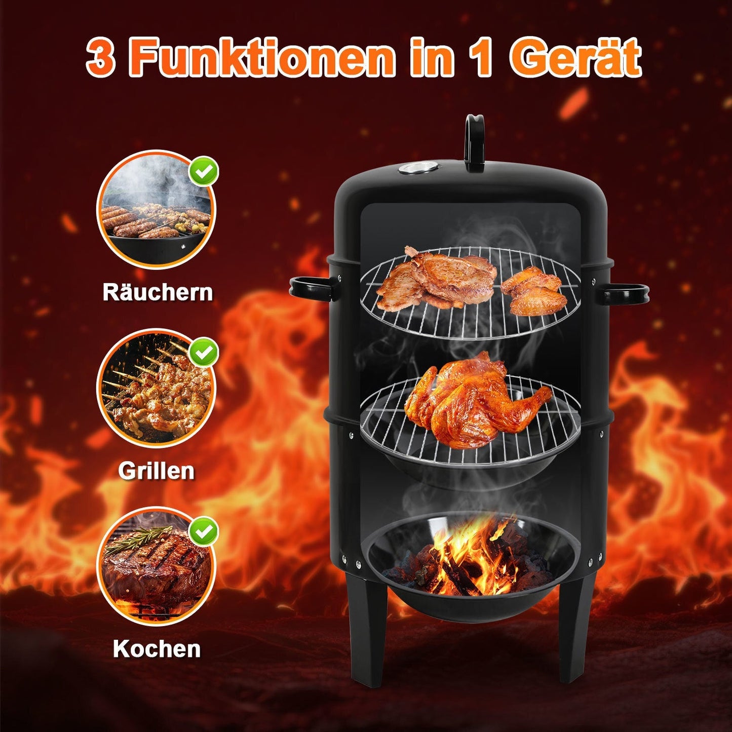 2-Tier 3-in-1 Smoking Oven for Smoker Use