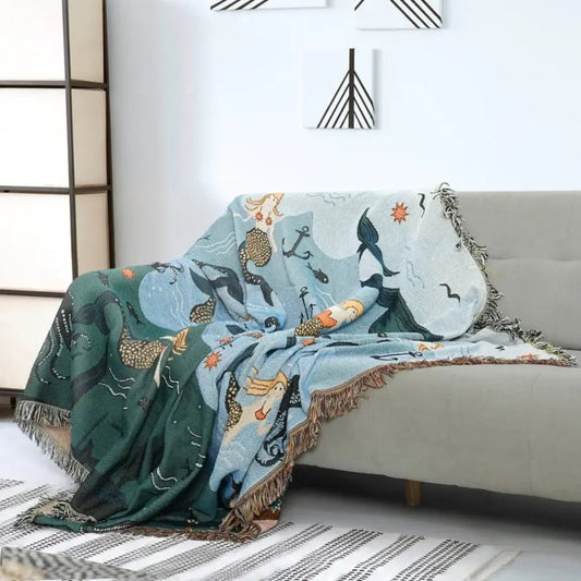 Mermaid Design Cushion Cover in Soft Cotton-Polyester Blend