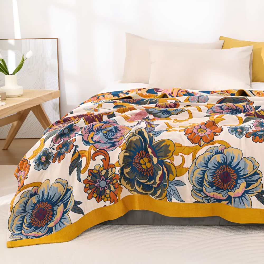 Charming Reversible Floral Cotton Throw Blanket
