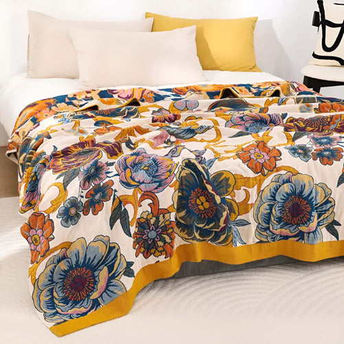 Charming Reversible Floral Cotton Throw Blanket