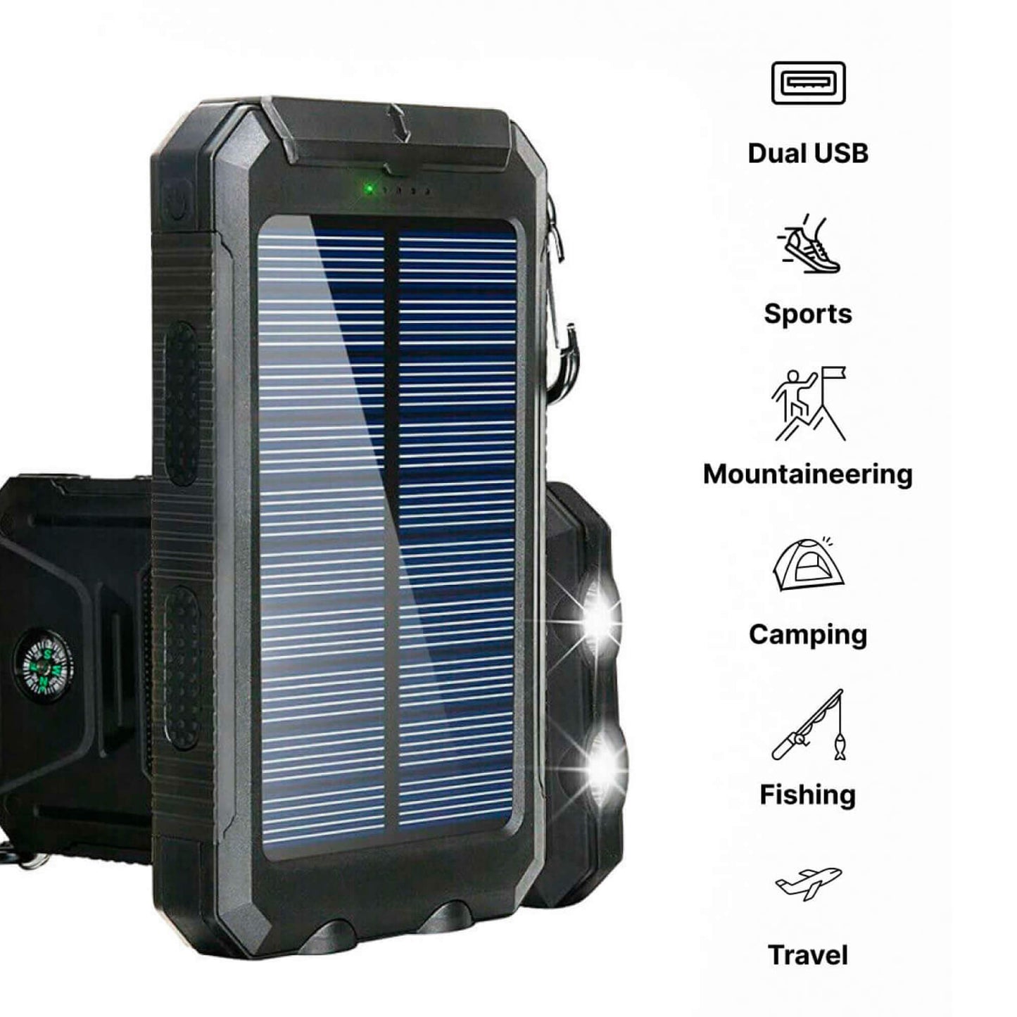 Compact Solar Power Bank for Outdoor Use – Dual USB Fast Charging